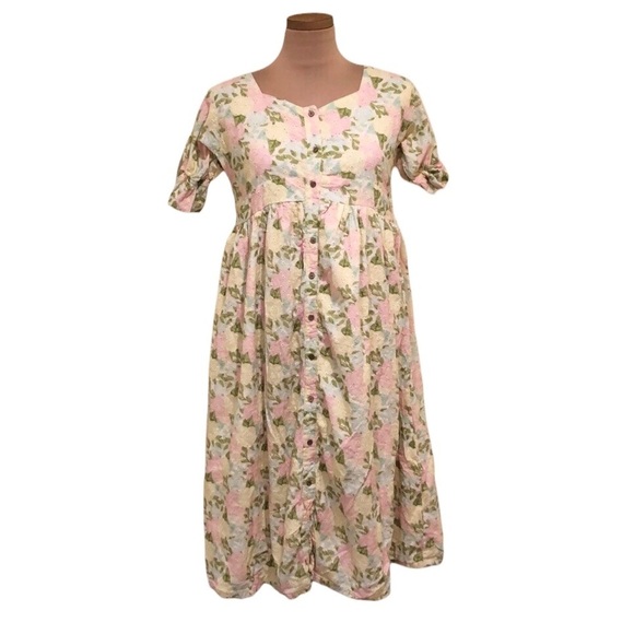 ModCloth Midi Dress Size Small Pastel Yellow Pink Floral Eyelet - Picture 1 of 12
